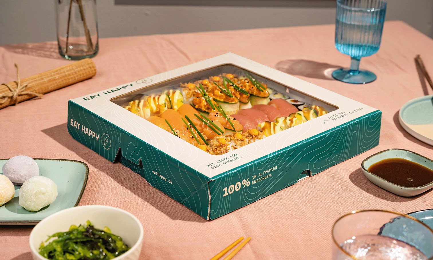 Eat Happy использует устойчивую упаковку для своих суши